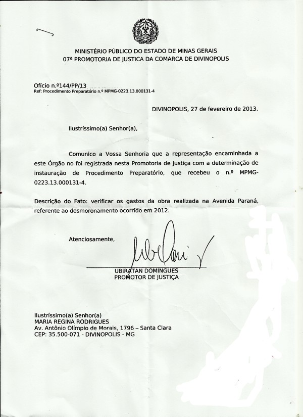 Ministério Público de Divinópolis investiga gastos da obra da Avenida Paraná maria regina - denuncia mp